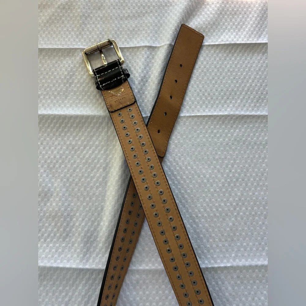 MICHAEL KORS Black Genuine Leather Belt with Silver Stud-like Accents Size L